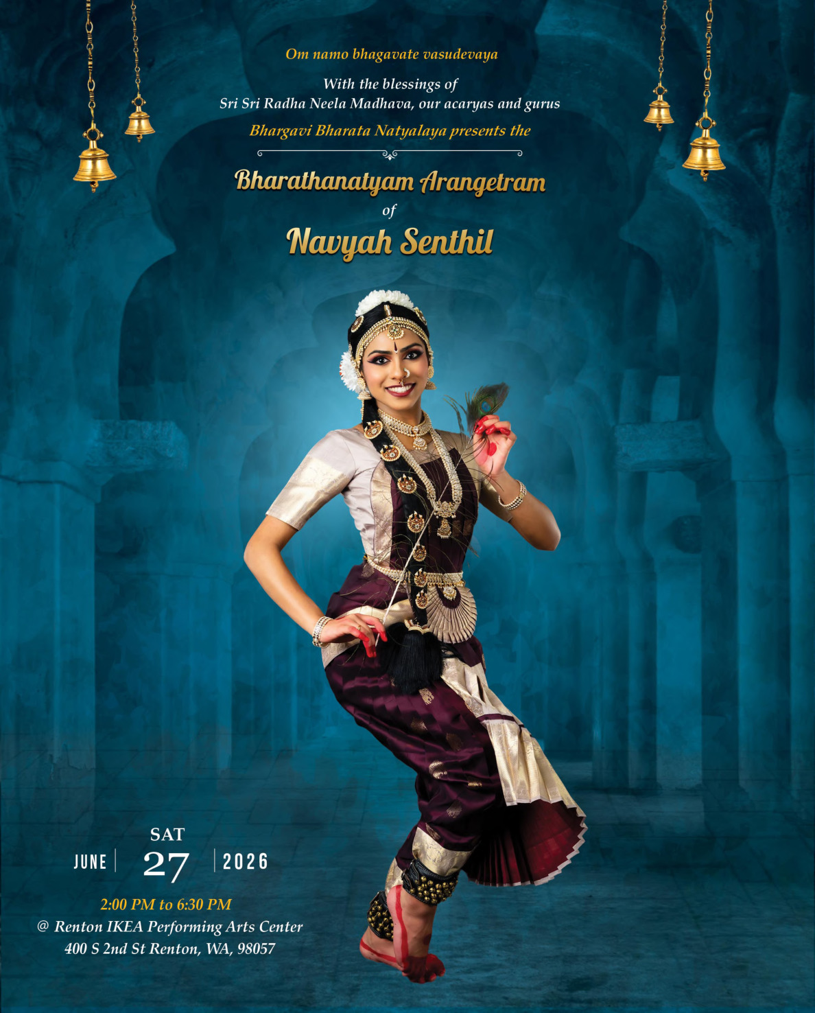 Cover page for Navyah Senthil Bharathanatyam Arangetram